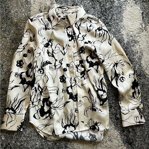 Rachel Zoe Black and Cream Silky Button Down Shirt